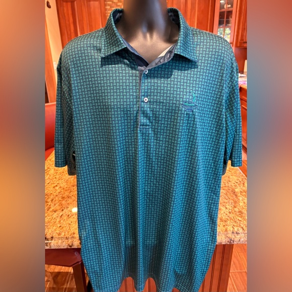 Pinehurst Country club men’s golf polo. Sharp teal‎ & blue print with logo. XL - Picture 3 of 6